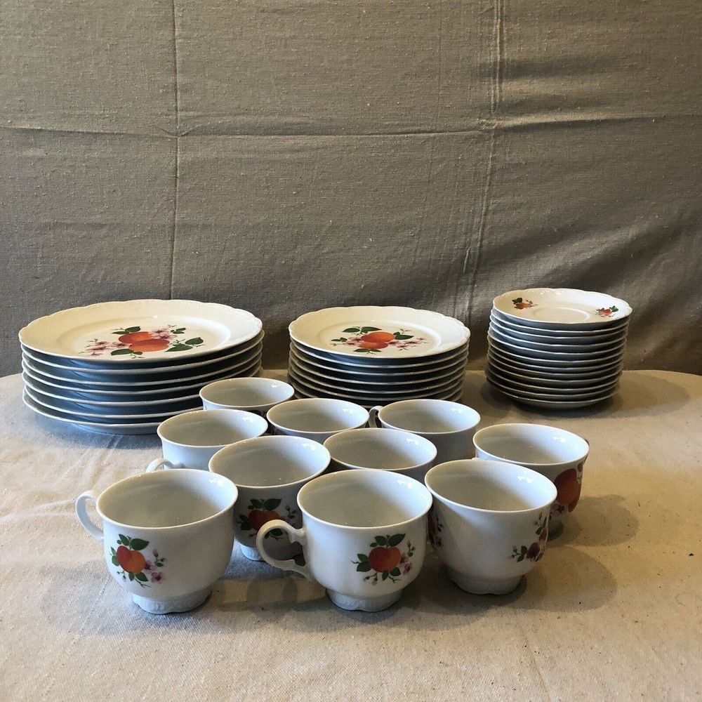 Mitterteich Bavaria Dish Set Peach Fruit 37 Pieces Full 7 Piece  Plates Cups